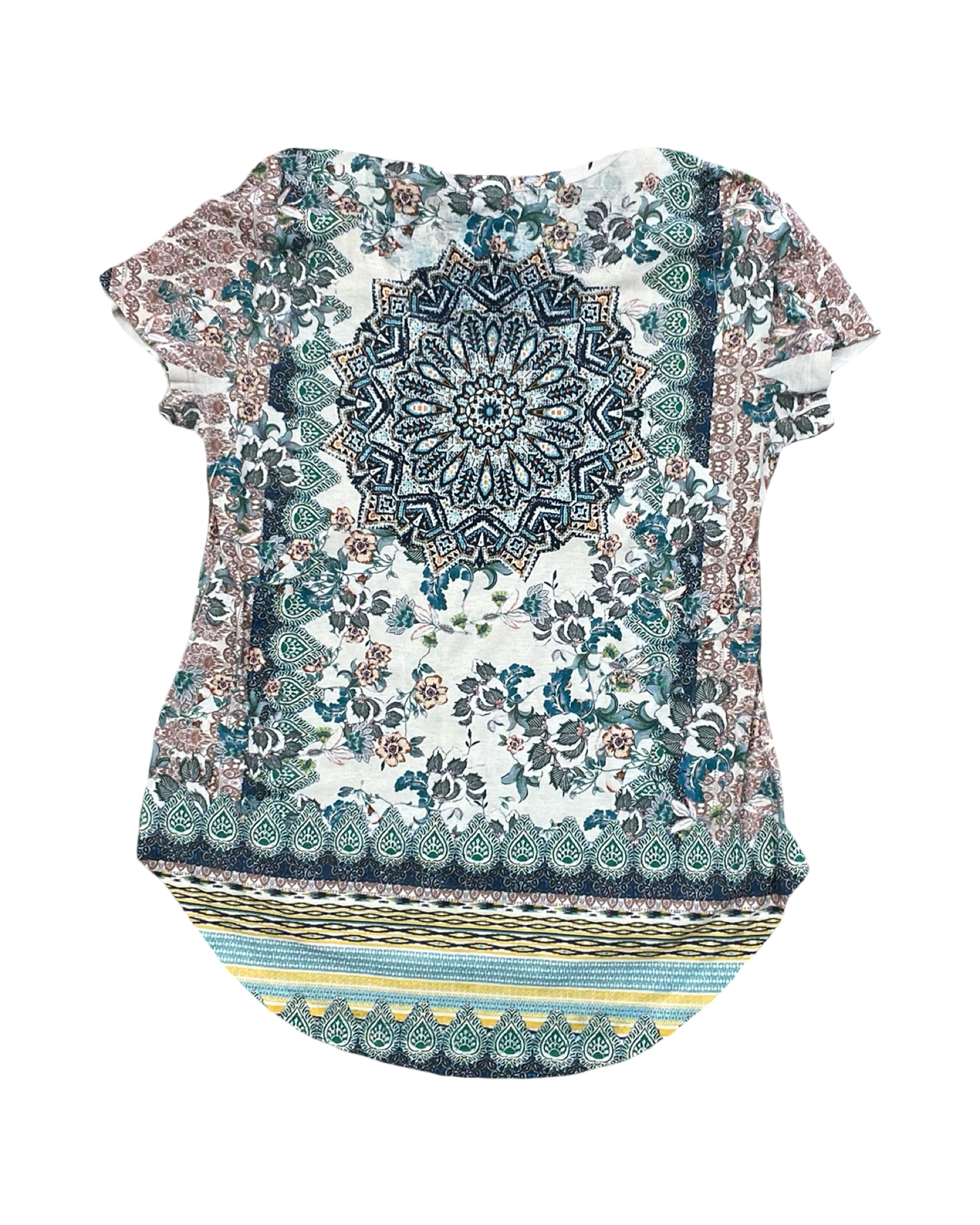Top Ss By One World In Cream & Green, Size:M