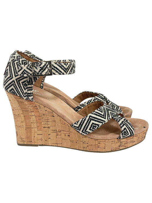 Sandals Heels Wedge By Toms In Black & White, Size:8.5