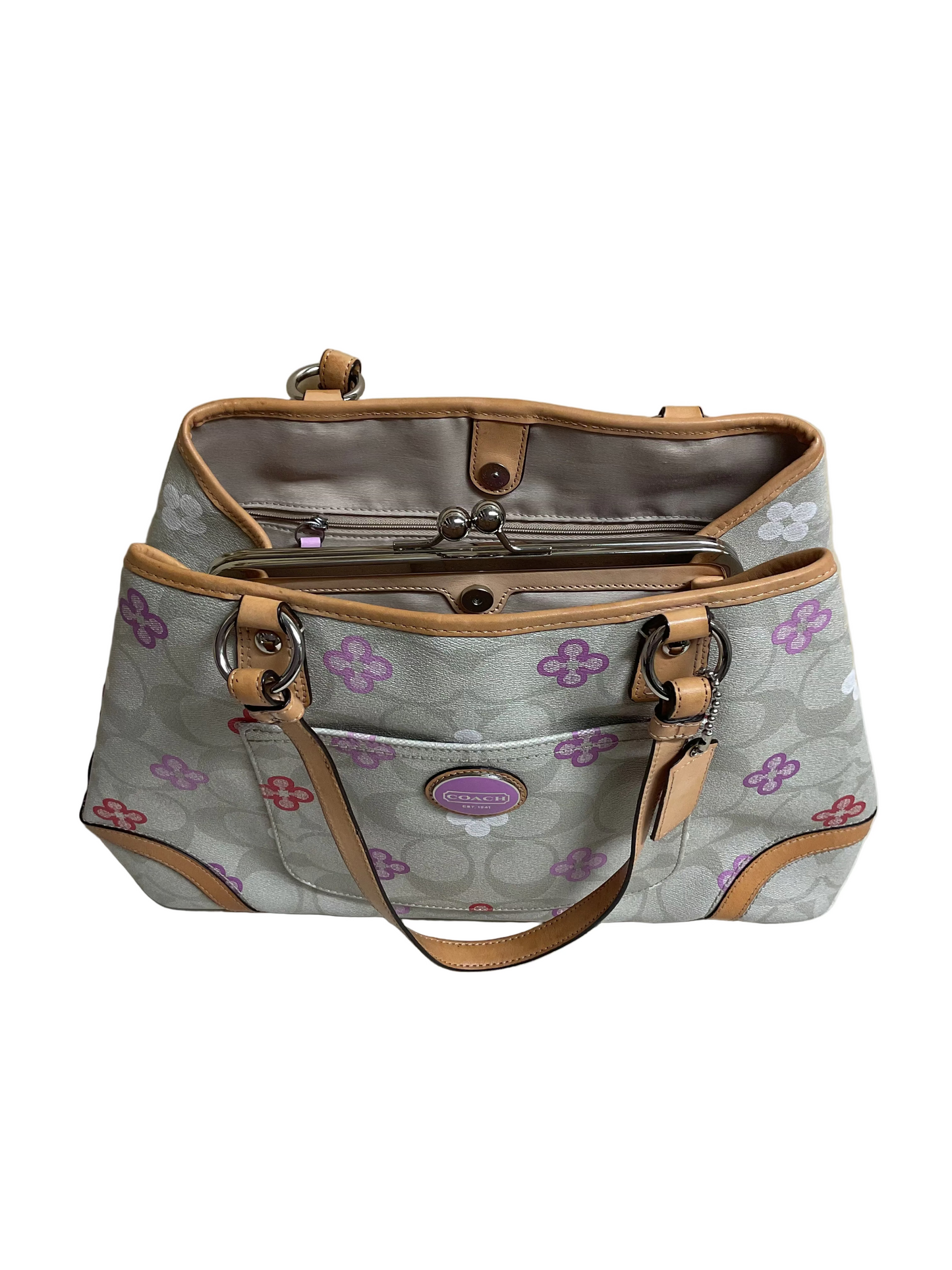 Handbag Designer By Coach In Brown & Purple, Size:Large