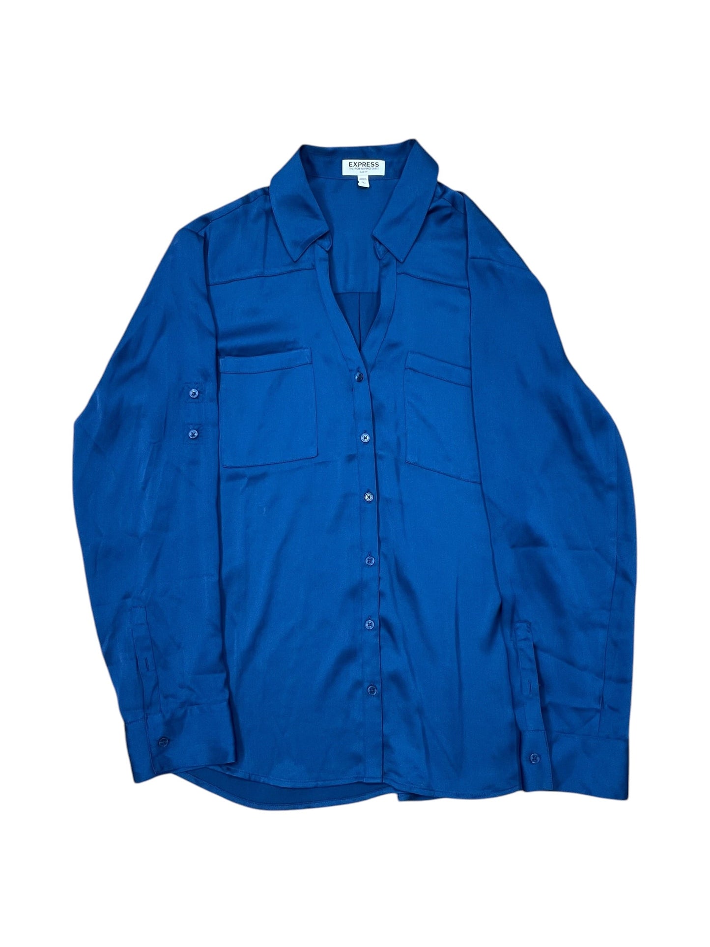 Blouse Ls By Express In Blue, Size:L