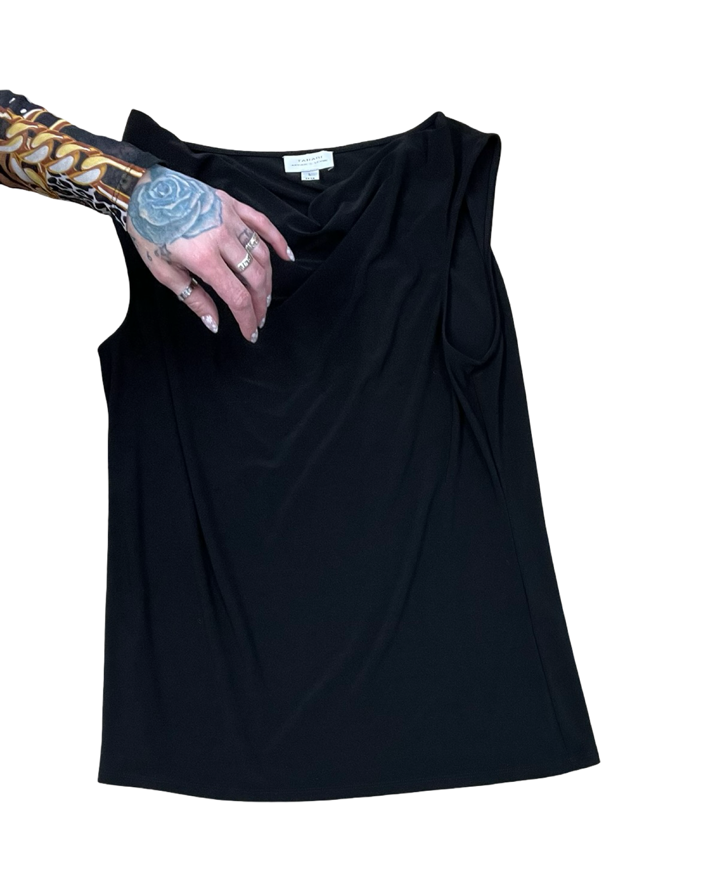 Top Sleeveless By Tahari In Black, Size:L