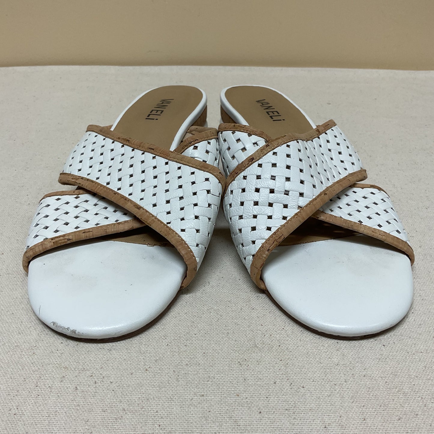 Sandals Heels Block By Vaneli In Cream & Tan, Size:8