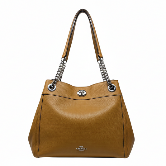 Turnlock Edie Pebbled Leather Shoulder Bag Designer By Coach, Size: Medium