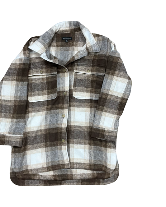 Jacket Shirt By Banana Republic In Brown & Cream, Size:L