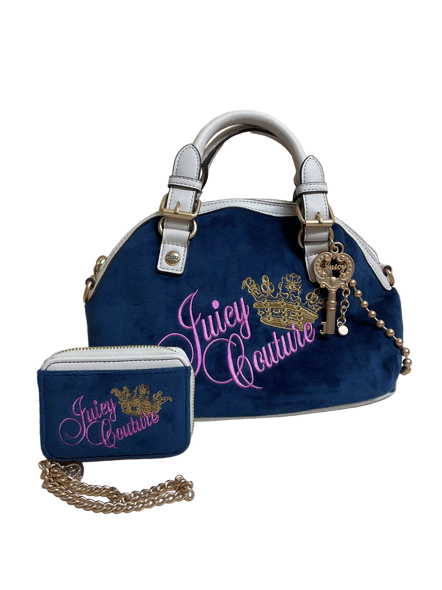 Handbag By Juicy Couture In Blue & Cream, Size:Medium
