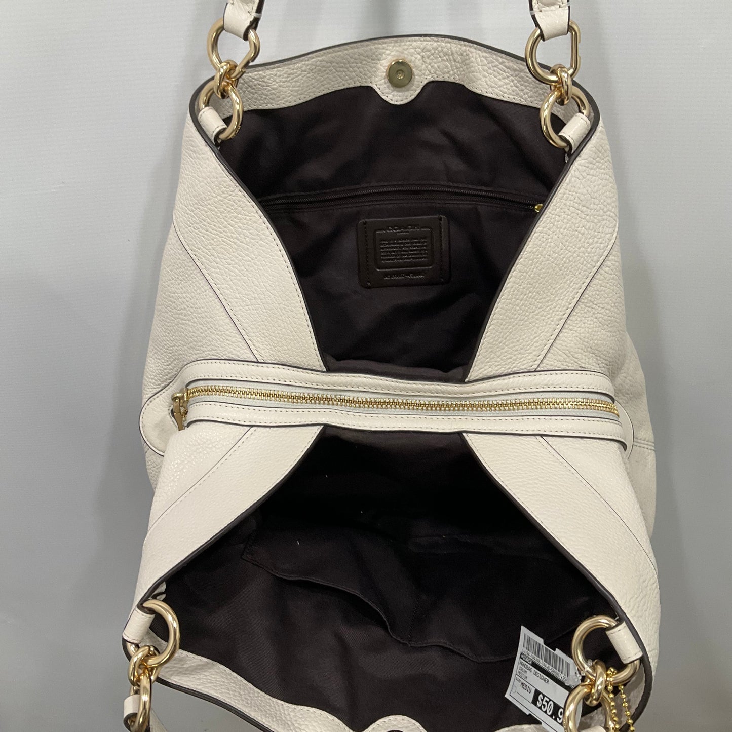 Handbag Designer By Coach In Cream, Size:Medium