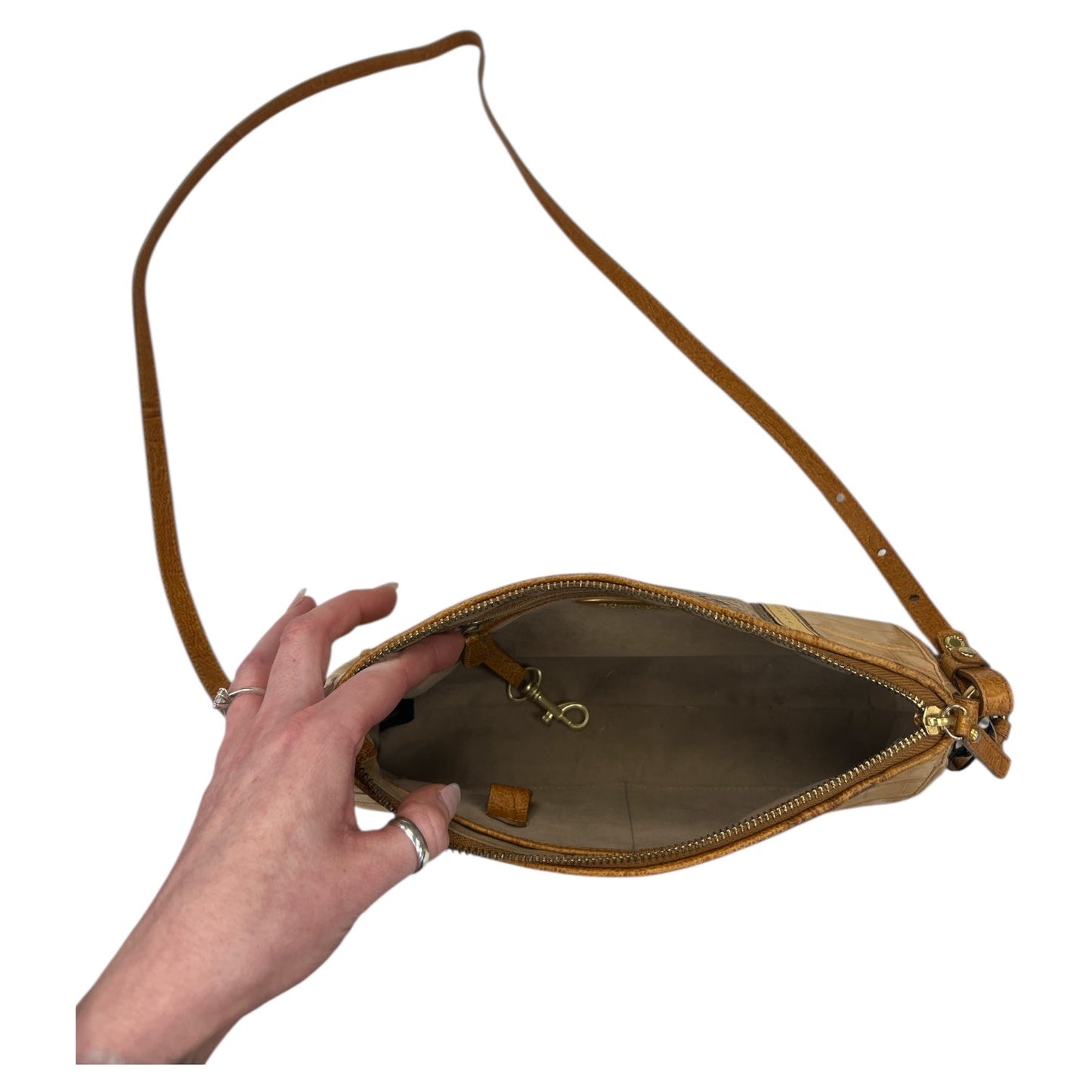 Crossbody Designer By Brahmin In Tan, Size:Small