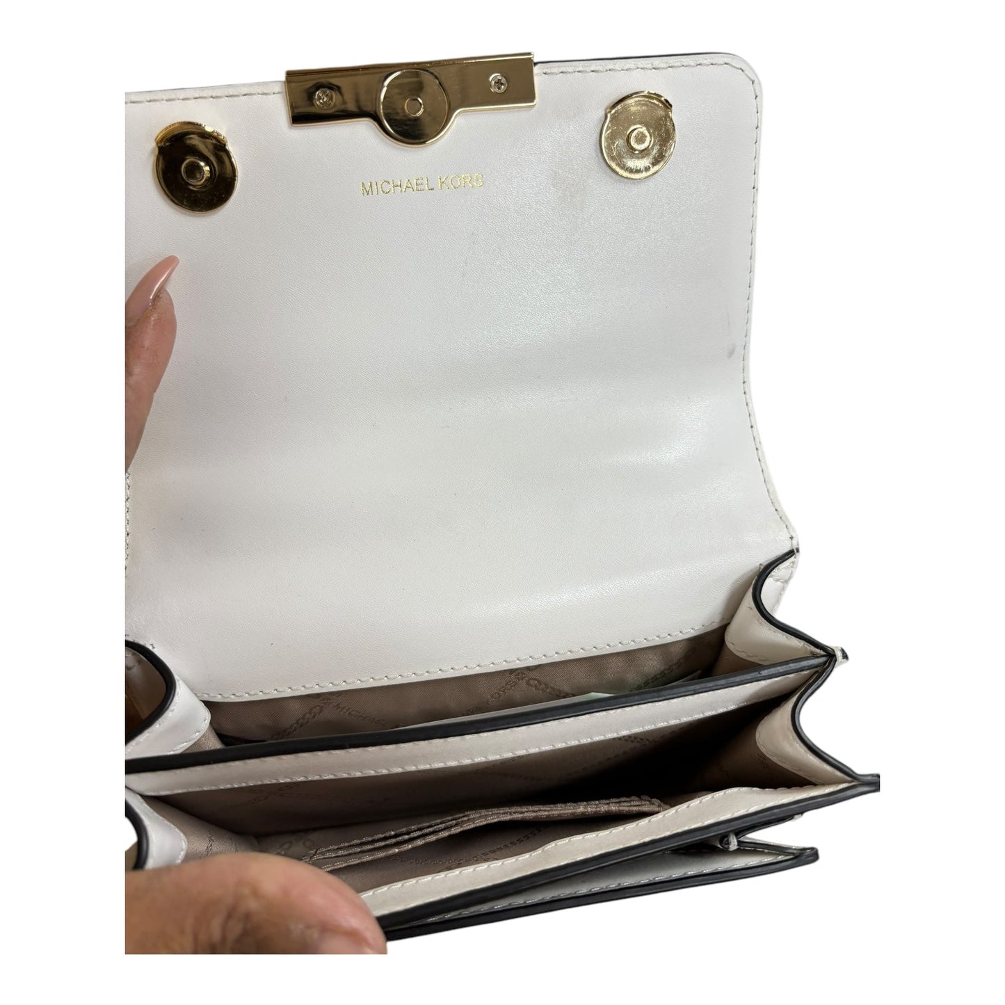 Crossbody Designer By Michael Kors In Green & White, Size:Small