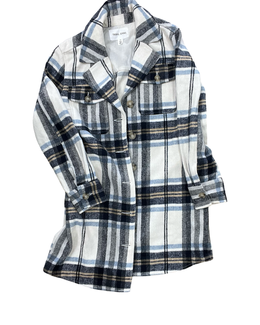 Jacket Shirt By Tribal In Blue & White, Size:S