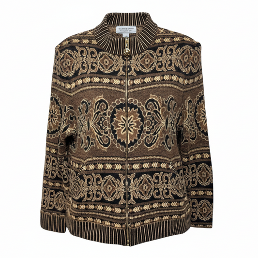 Ikat Fill Zip Cardigan Sweater Luxury Designer By St John Sport By Marie Gray In Multi-colored, Size: M