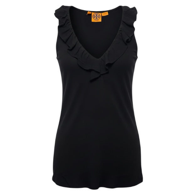 Silk Ruffle Top Sleeveless Designer By Tory Burch In Black, Size: 4