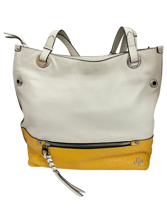 Handbag Leather By Oryany In White & Yellow, Size:Large