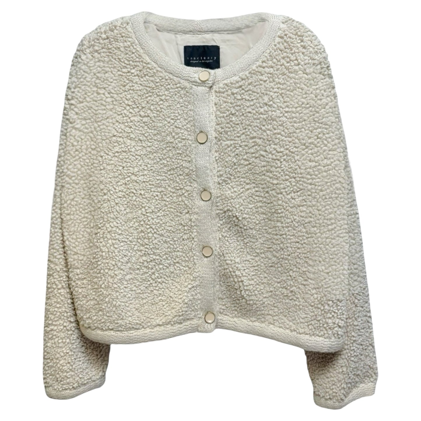 Cozy Sherpa Round Neck Long Sleeve Button Front Cardigan By Sanctuary In Cream, Size: L