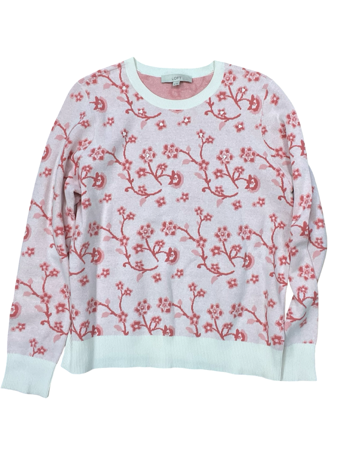 Sweater By Loft In Cream & Pink, Size:L
