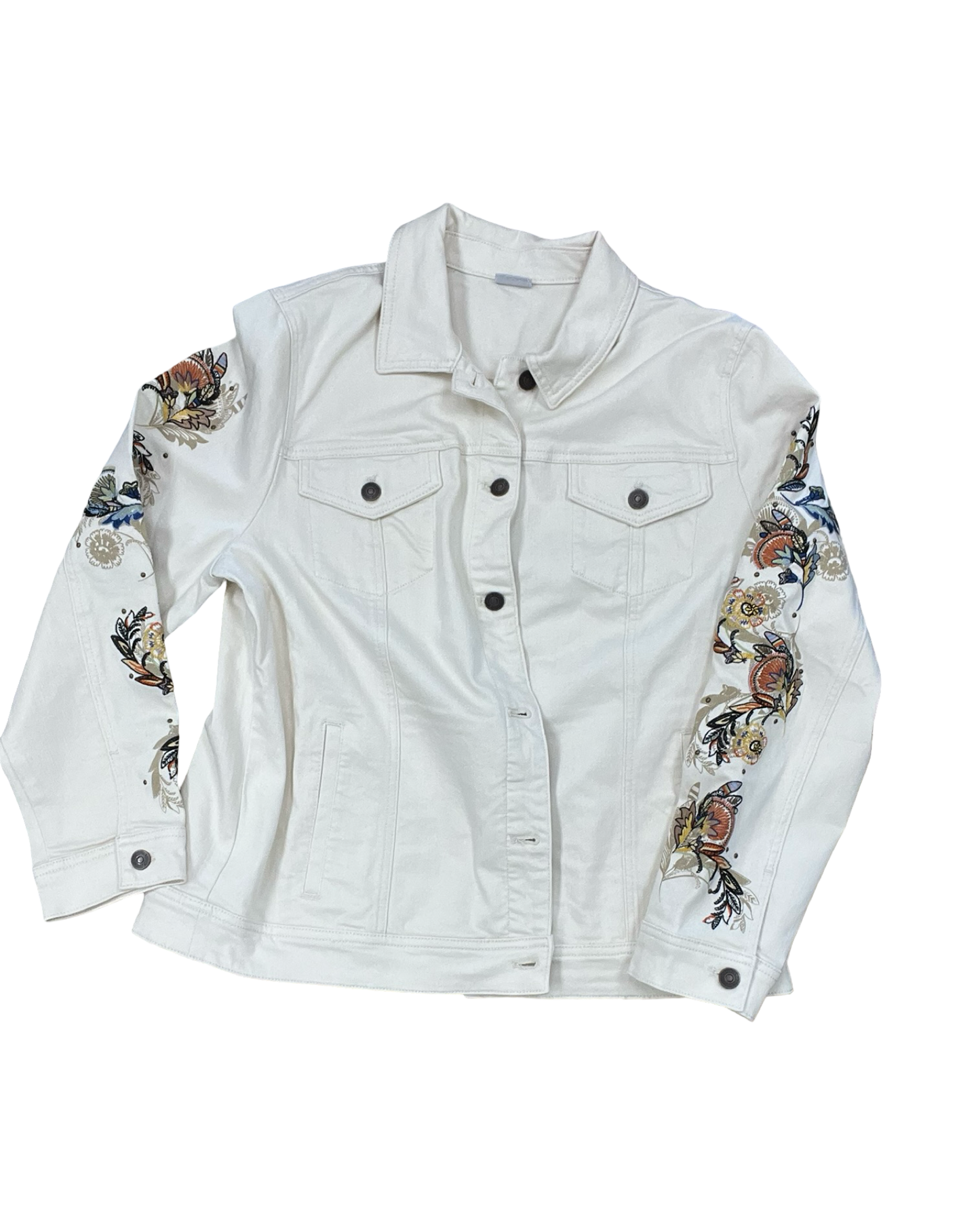 Jacket Denim By Chicos In Cream Denim, Size:Xl