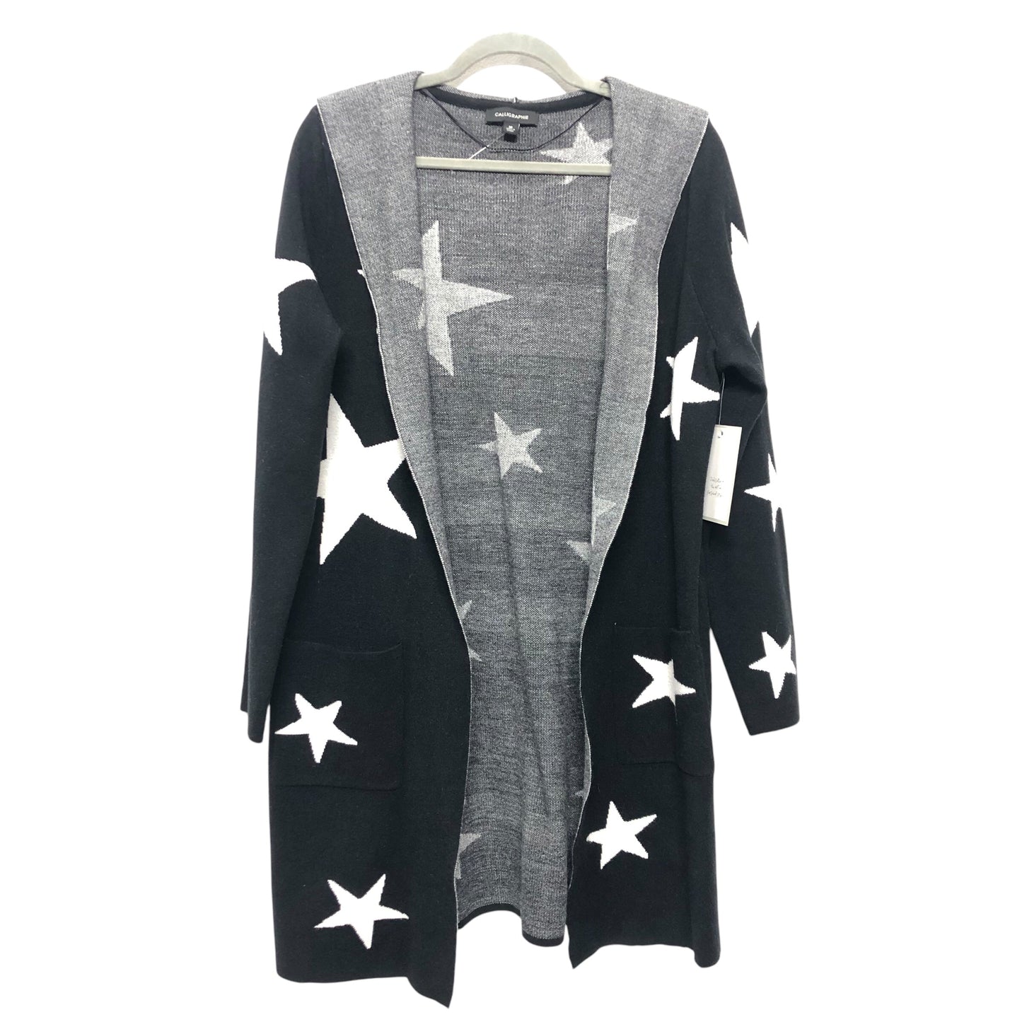 Sweater Cardigan By Clothes Mentor In Black & White, Size:M