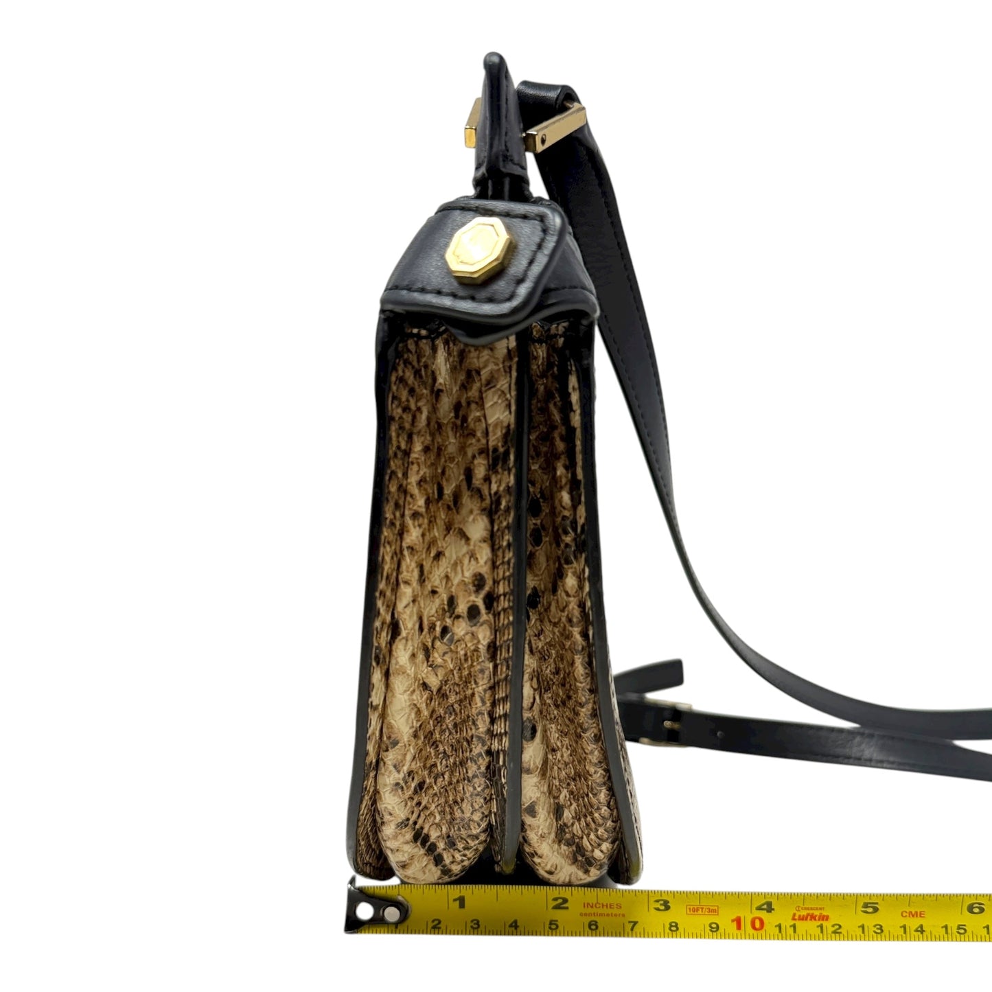 Rounded Snake Embossed Leather Crossbody Bag By Louise Et Cie, Size: Medium