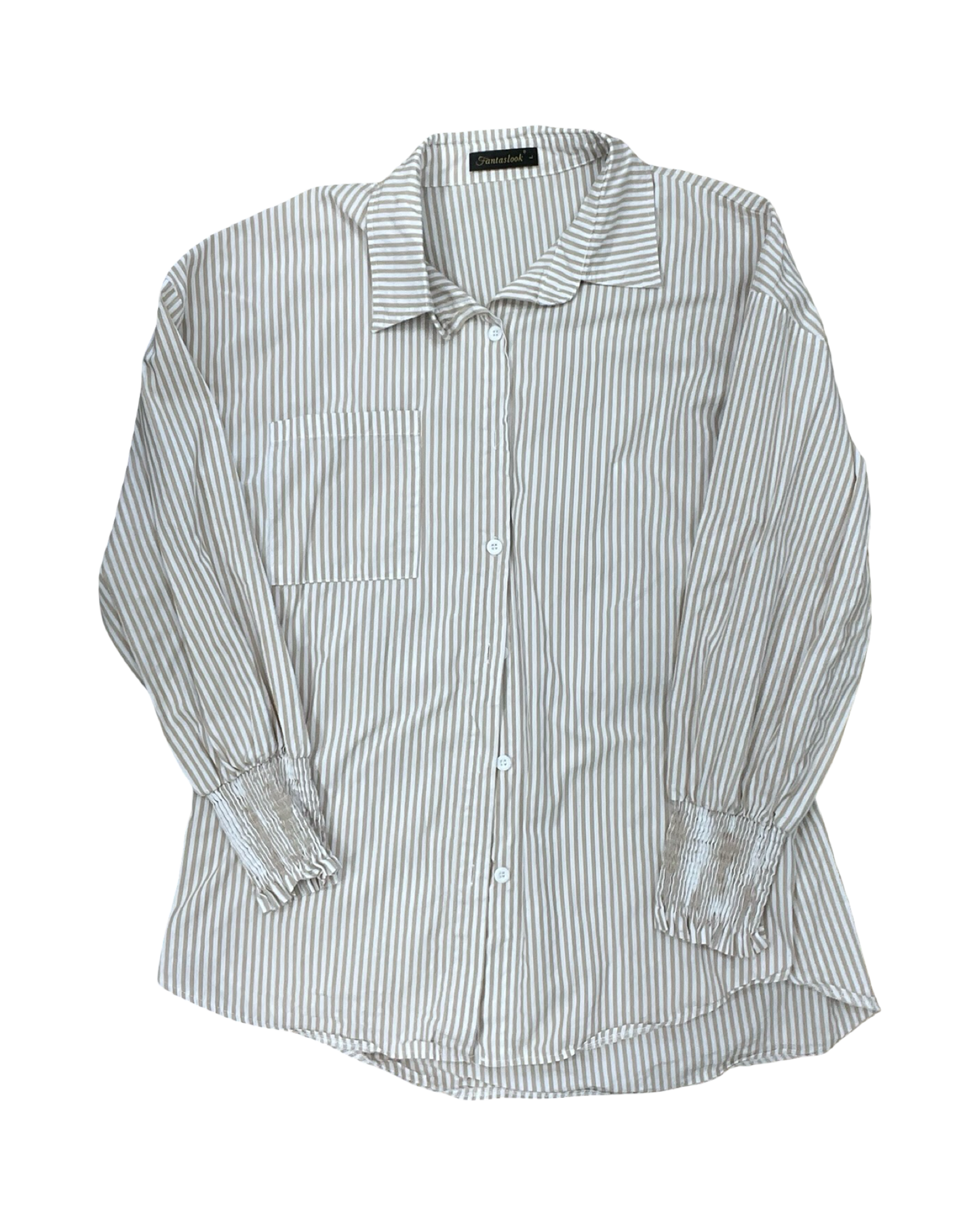 Blouse Ls By Clothes Mentor In Tan & White, Size:L