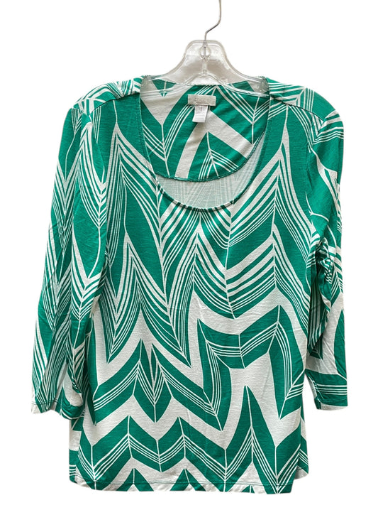 Top 3/4 Sleeve By Chicos In Green & White, Size:M