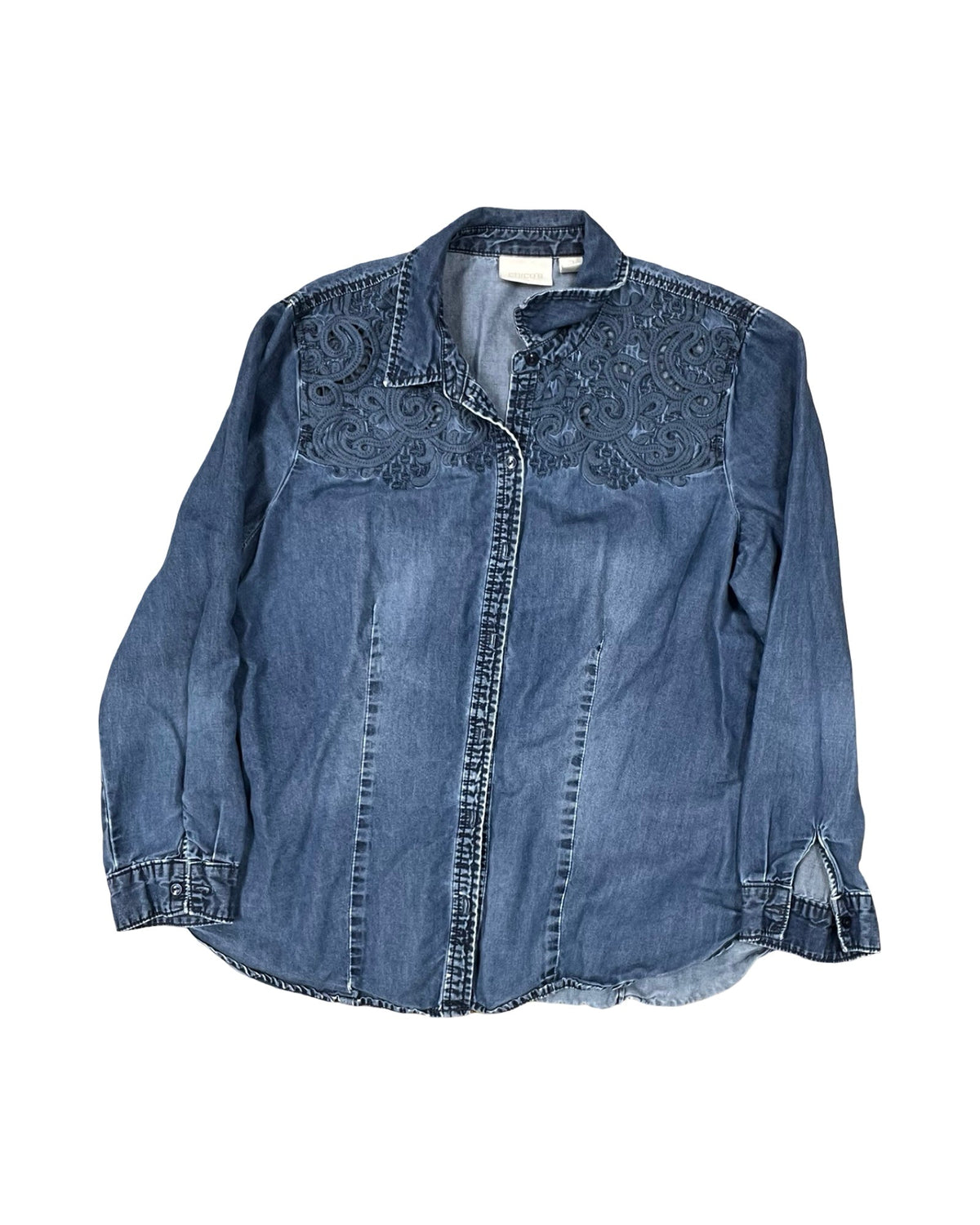 Blouse Ls By Chicos In Blue Denim, Size:2X