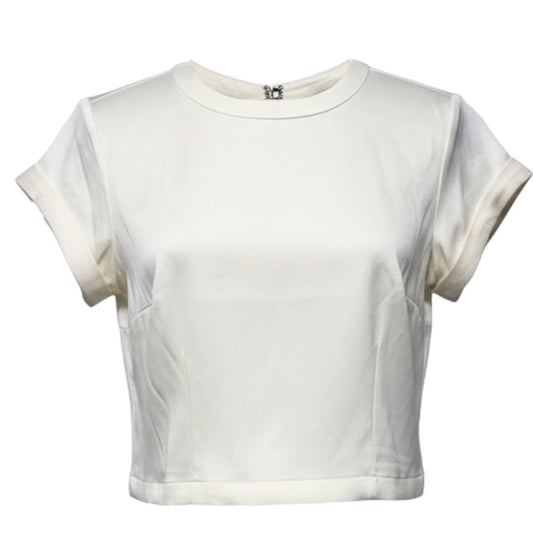 Cropped Top Short Sleeve By Anthropologie In Cream, Size: Xs