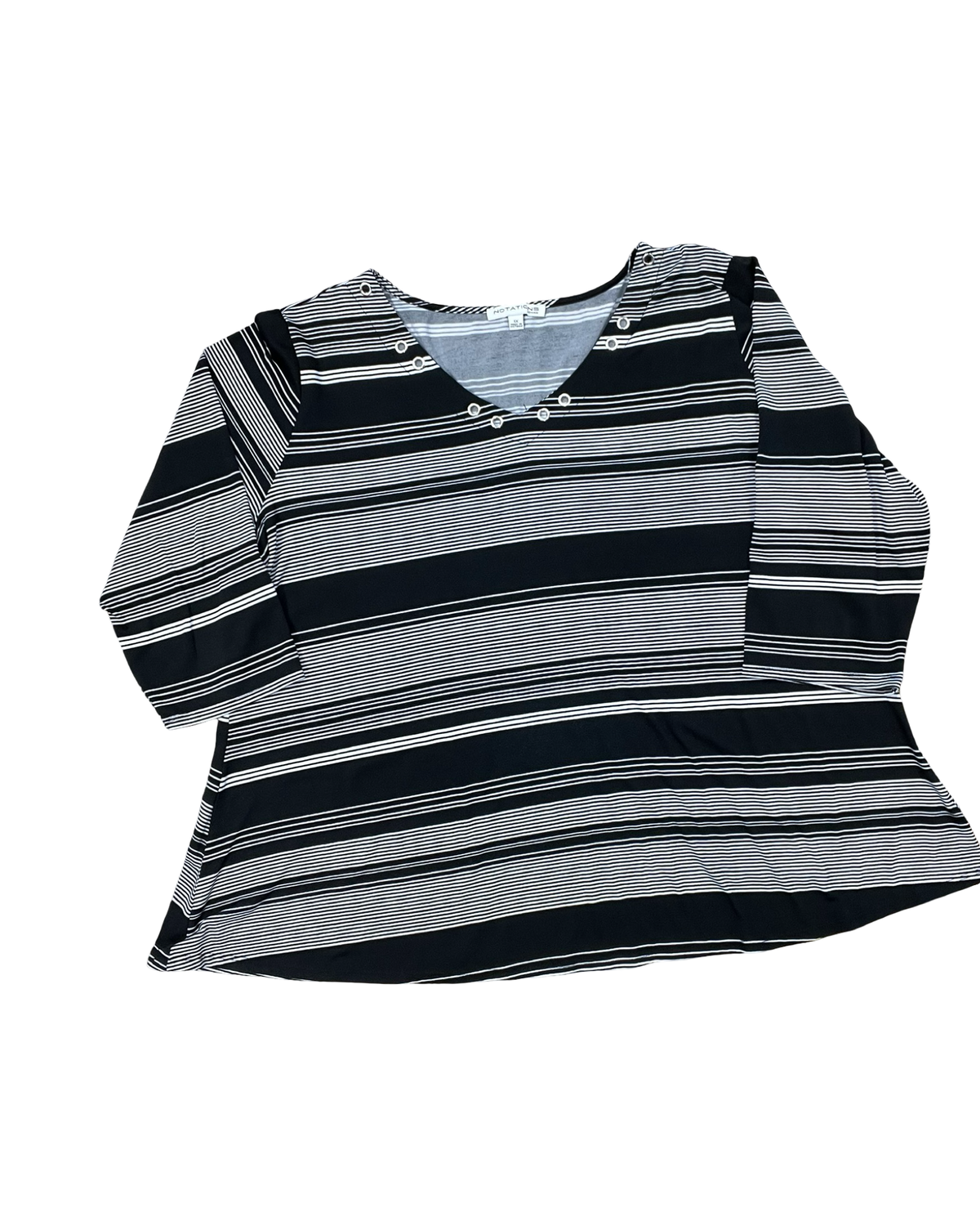 Top 3/4 Sleeve By Notations In Black & White, Size:1X
