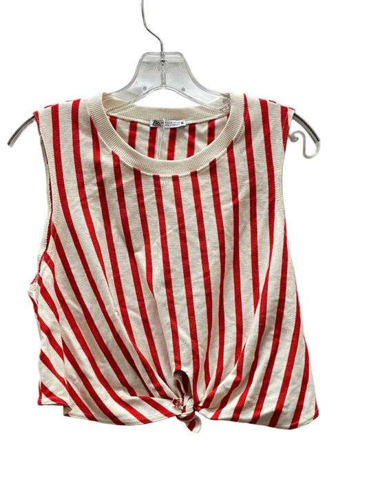 Top Sleeveless By Zara In Cream & Red, Size:M