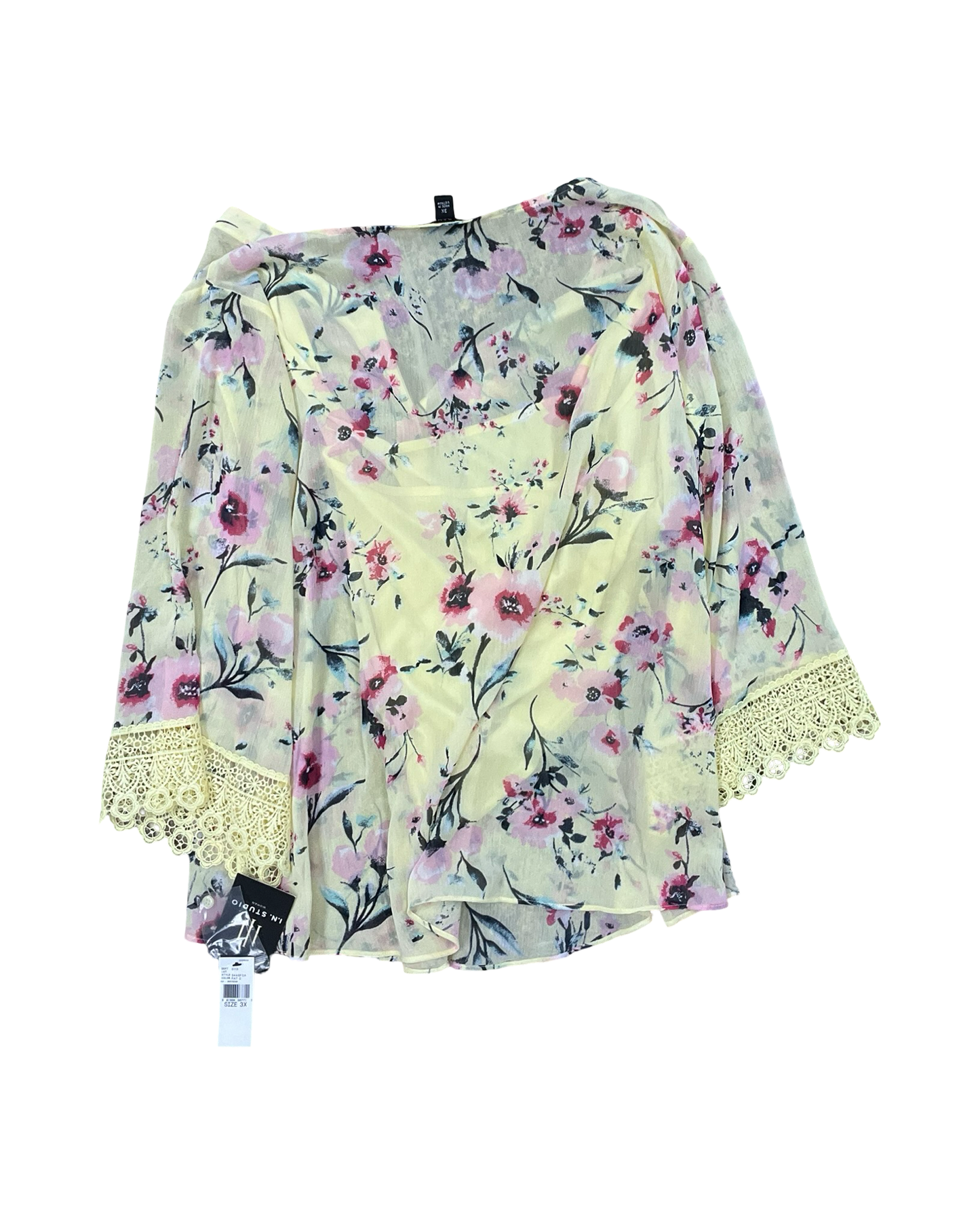 Top 3/4 Sleeve By In Studio In Yellow, Size:3X