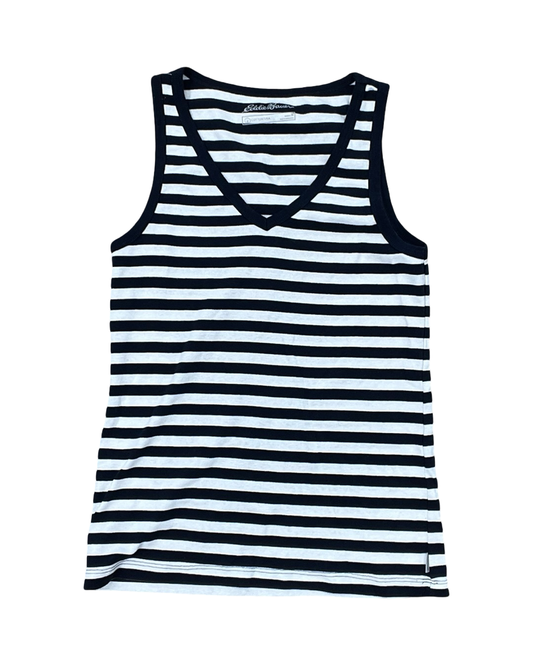 Top Sleeveless By Eddie Bauer In Blue & White, Size:M