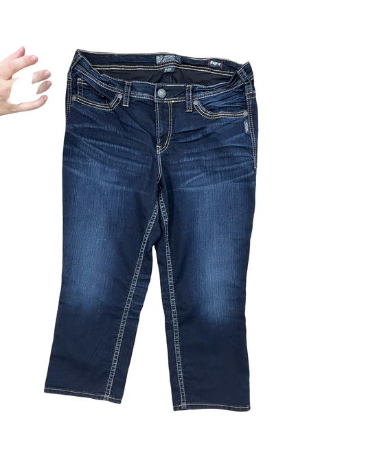 Jeans Cropped By Silver In Blue Denim, Size:16