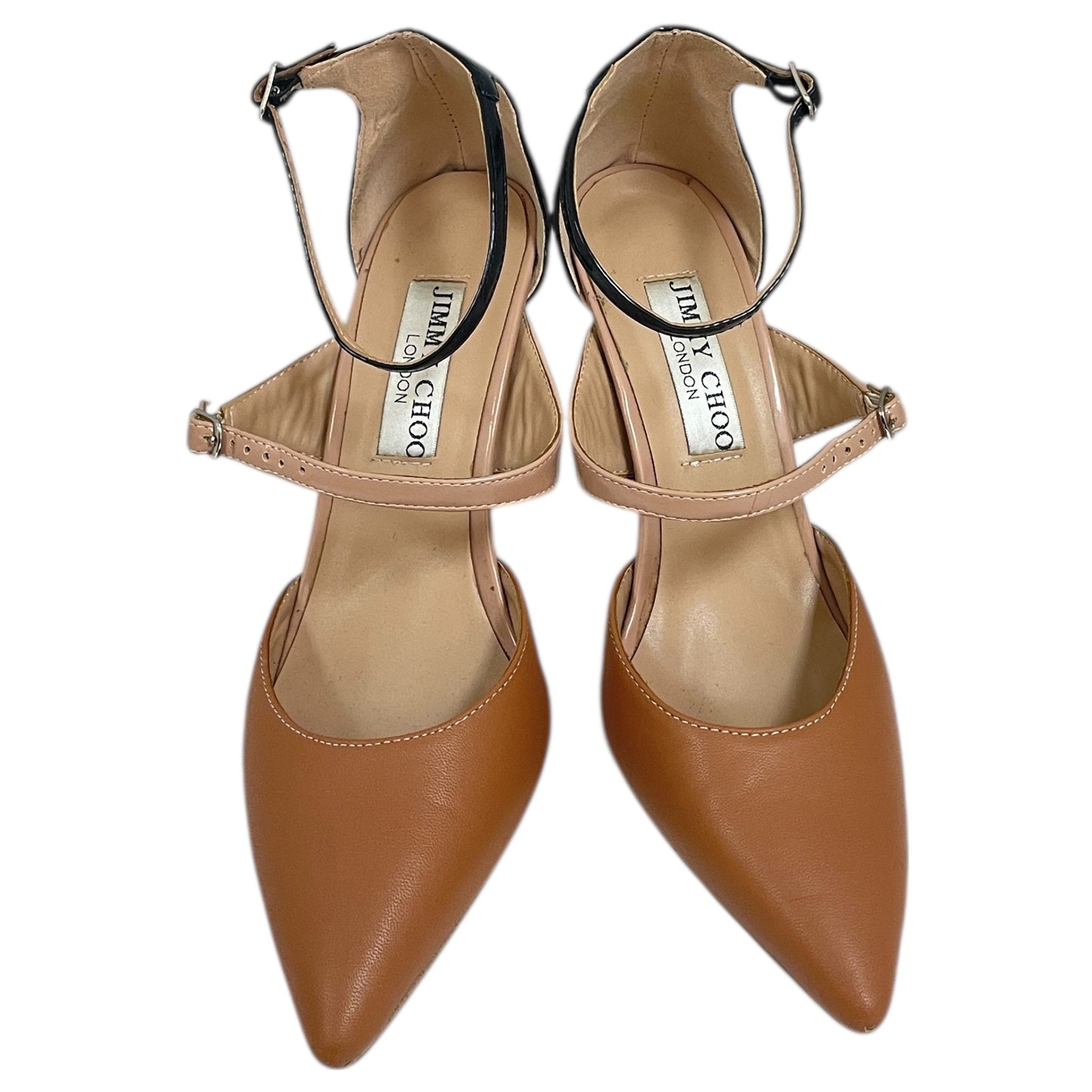 Shoes Luxury Designer By Jimmy Choo In Black & Brown, Size:9