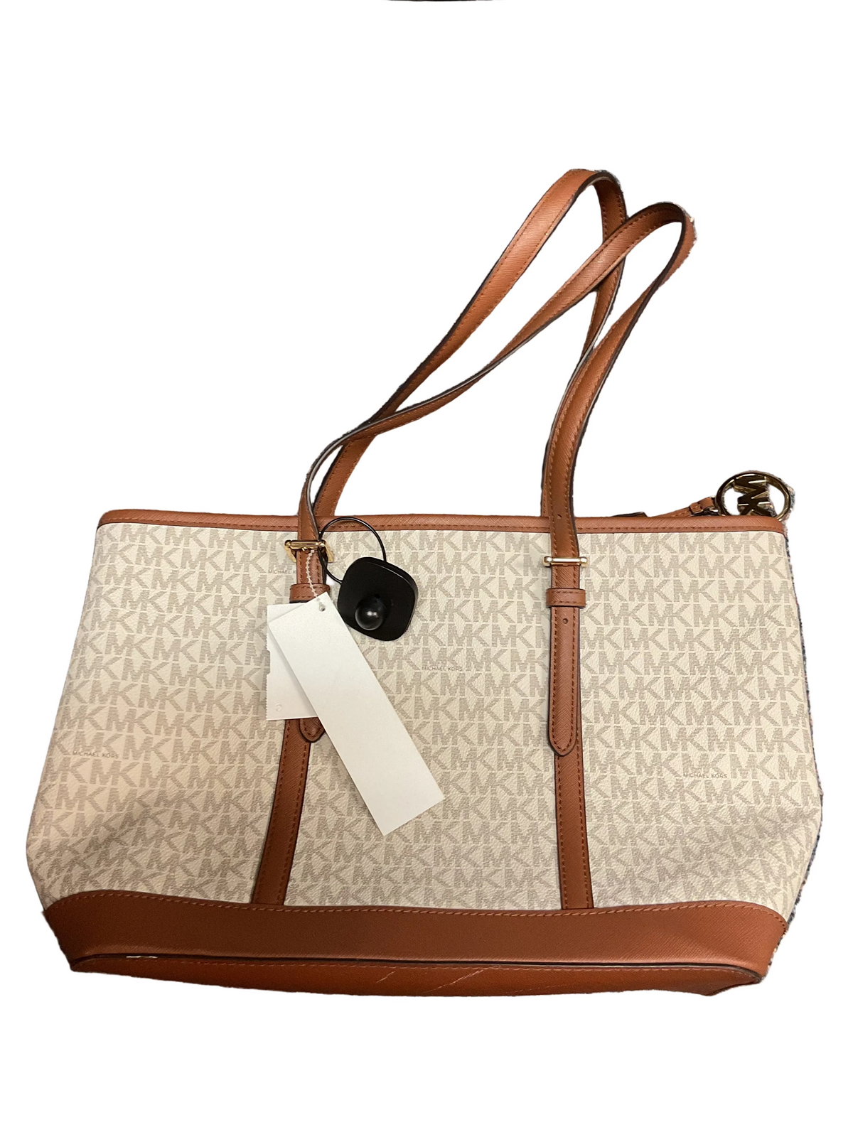 Handbag Designer By Michael Kors In Brown & White, Size:Medium