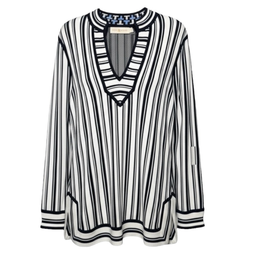 Gina Cotton Knit Tunic Designer By Tory Burch In Striped Pattern, Size: M