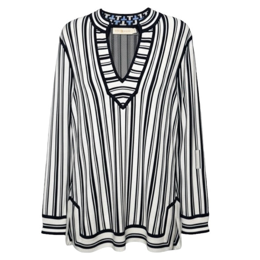 Gina Cotton Knit Tunic Designer By Tory Burch In Striped Pattern, Size: M