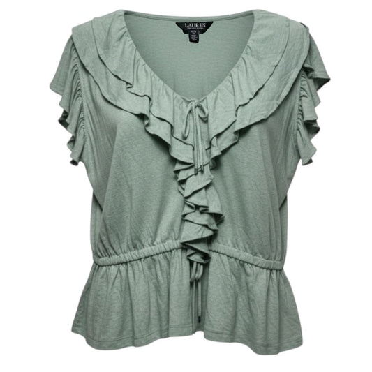 Ruffle-Trim Jersey Peplum Top By Lauren By Ralph Lauren In Green, Size: XL