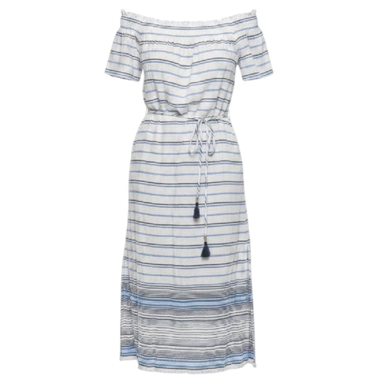 Linen-Cotton Midi Dress By Tommy Bahama In Striped Pattern, Size: M