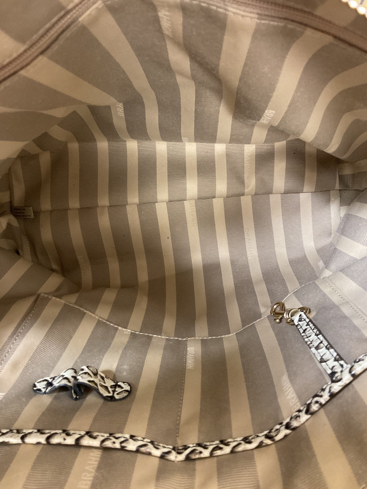 Handbag Designer By Brahmin In Brown & White, Size:Large