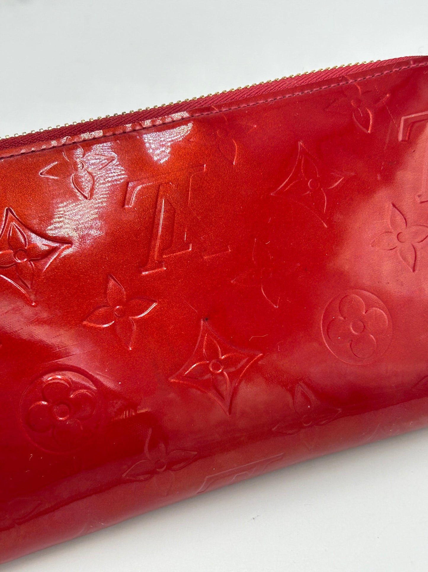 Louis Vuitton Red Vernis Zippy Designer Luxury Wallet