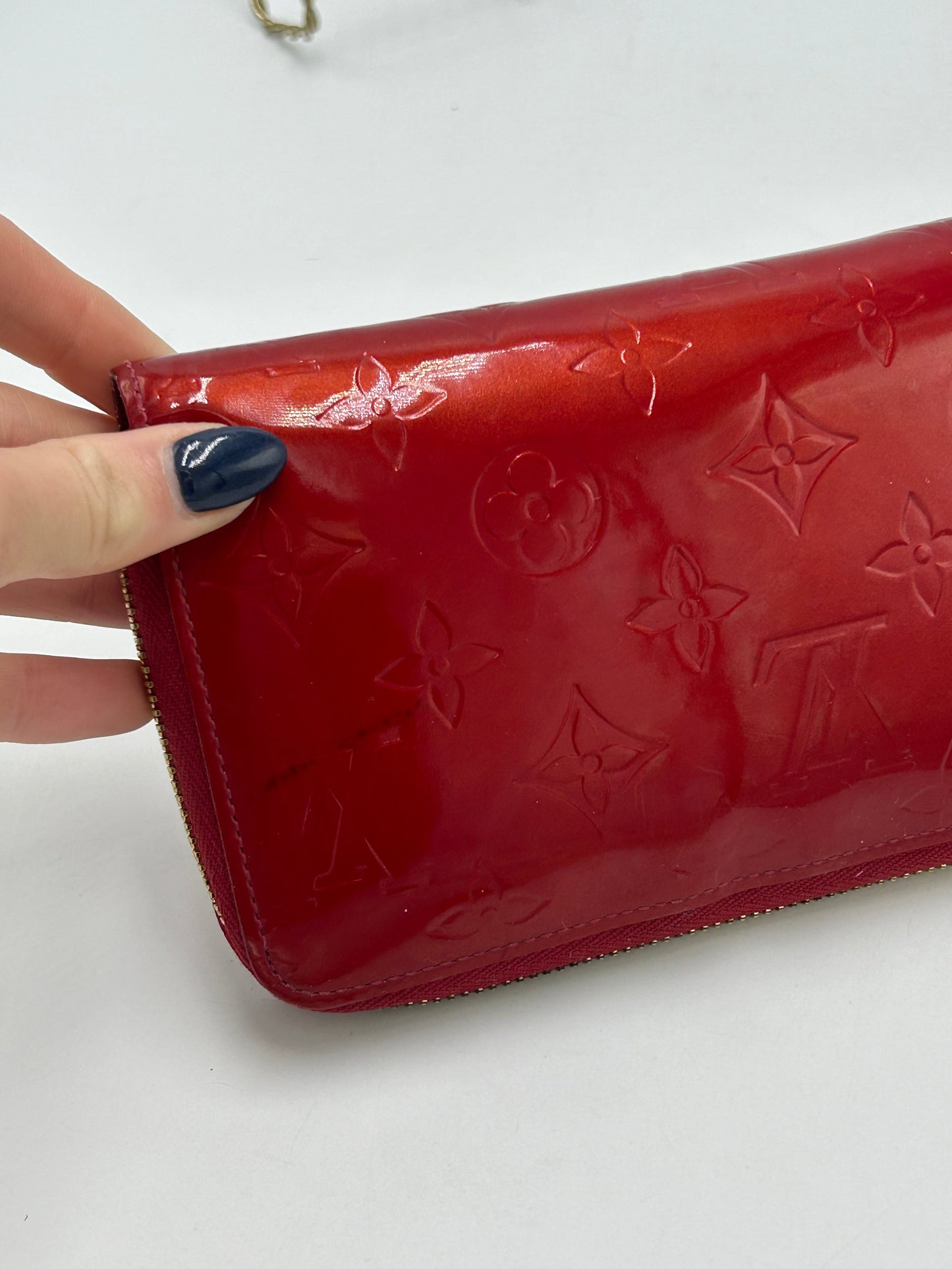 Louis Vuitton Red Vernis Zippy Designer Luxury Wallet