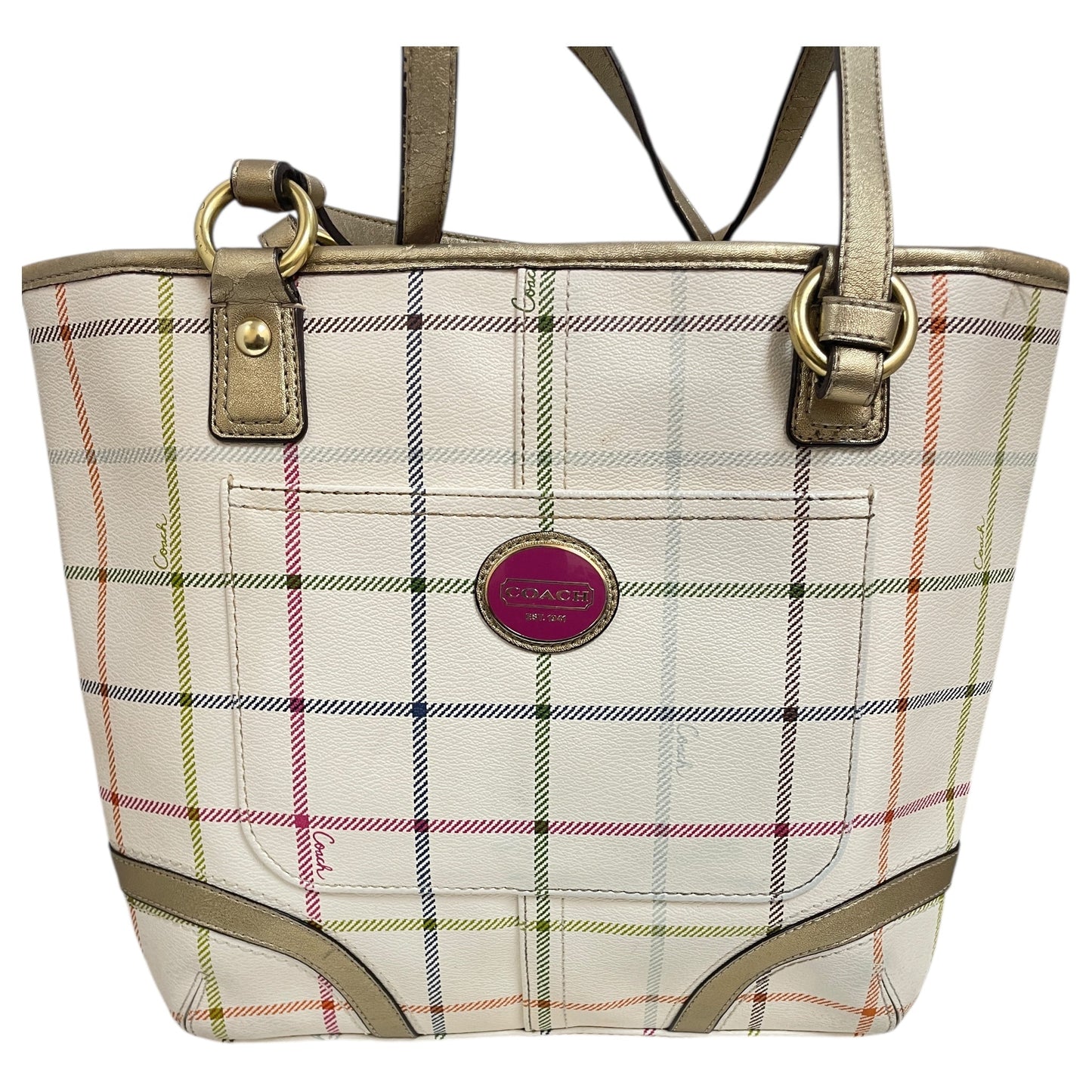 Handbag Designer By Coach In Cream, Size:Medium