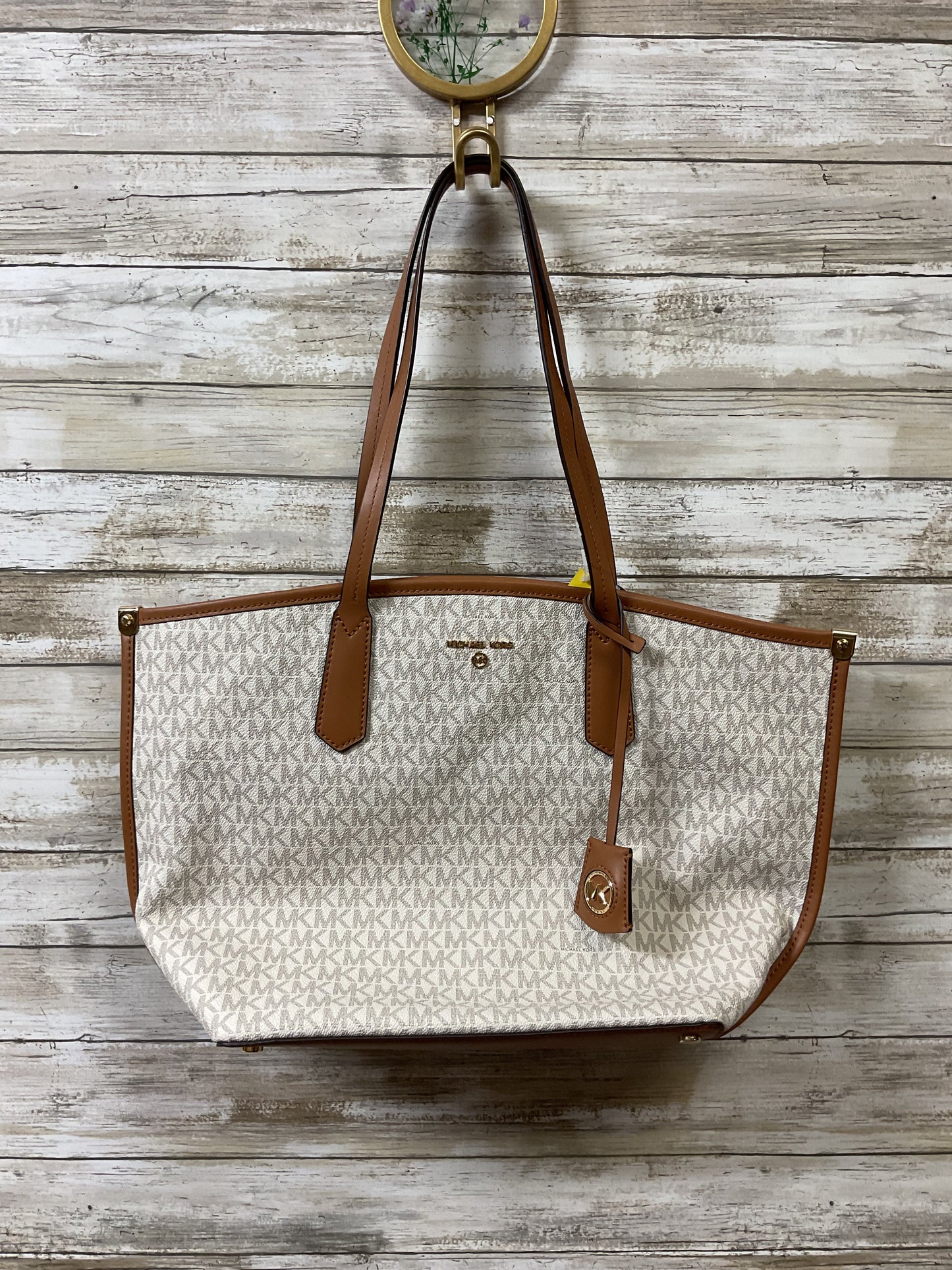 Tote Designer By Michael Kors In Cream & Tan, Size:Large