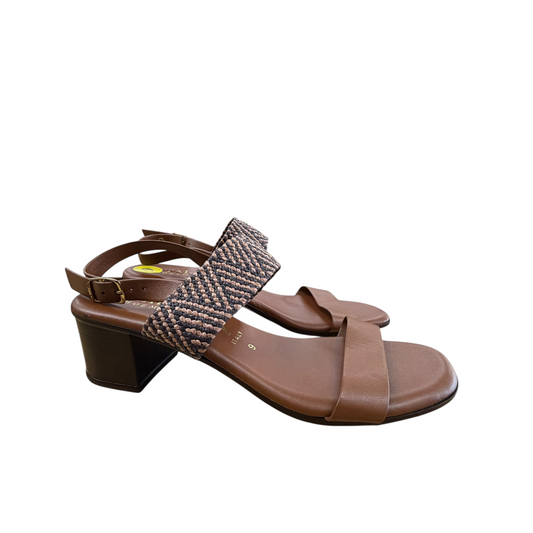 Sandals Heels Block By Italian Shoemakers In Brown, Size:9