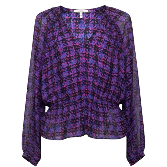 Silk Printed Peplum Blouse Designer By Derek Lam I0 Crosby In Geometric Pattern, Size: 6