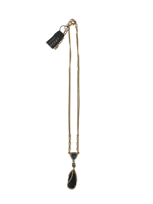 Necklace Lariat & Y-Drop By Clothes Mentor In Blue & Gold
