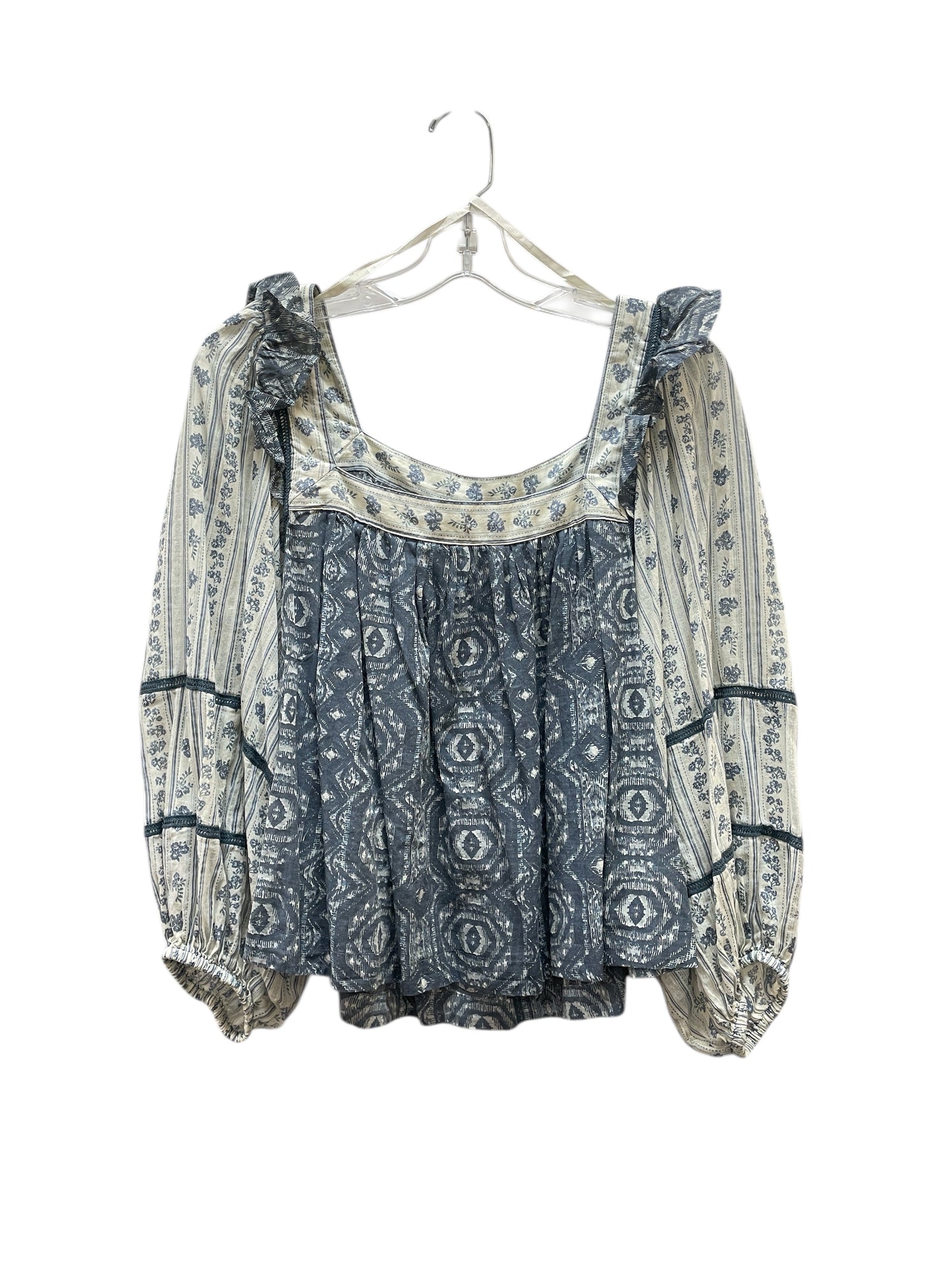Top 3/4 Sleeve By Free People In Blue & White, Size:M