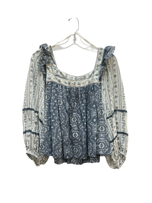 Top 3/4 Sleeve By Free People In Blue & White, Size:M