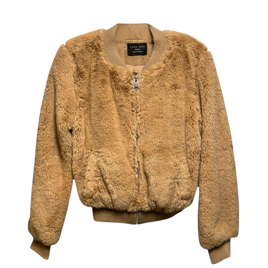 Teddy Bomber Jacket Faux Fur & Sherpa By Love Tree In Tan, Size: M