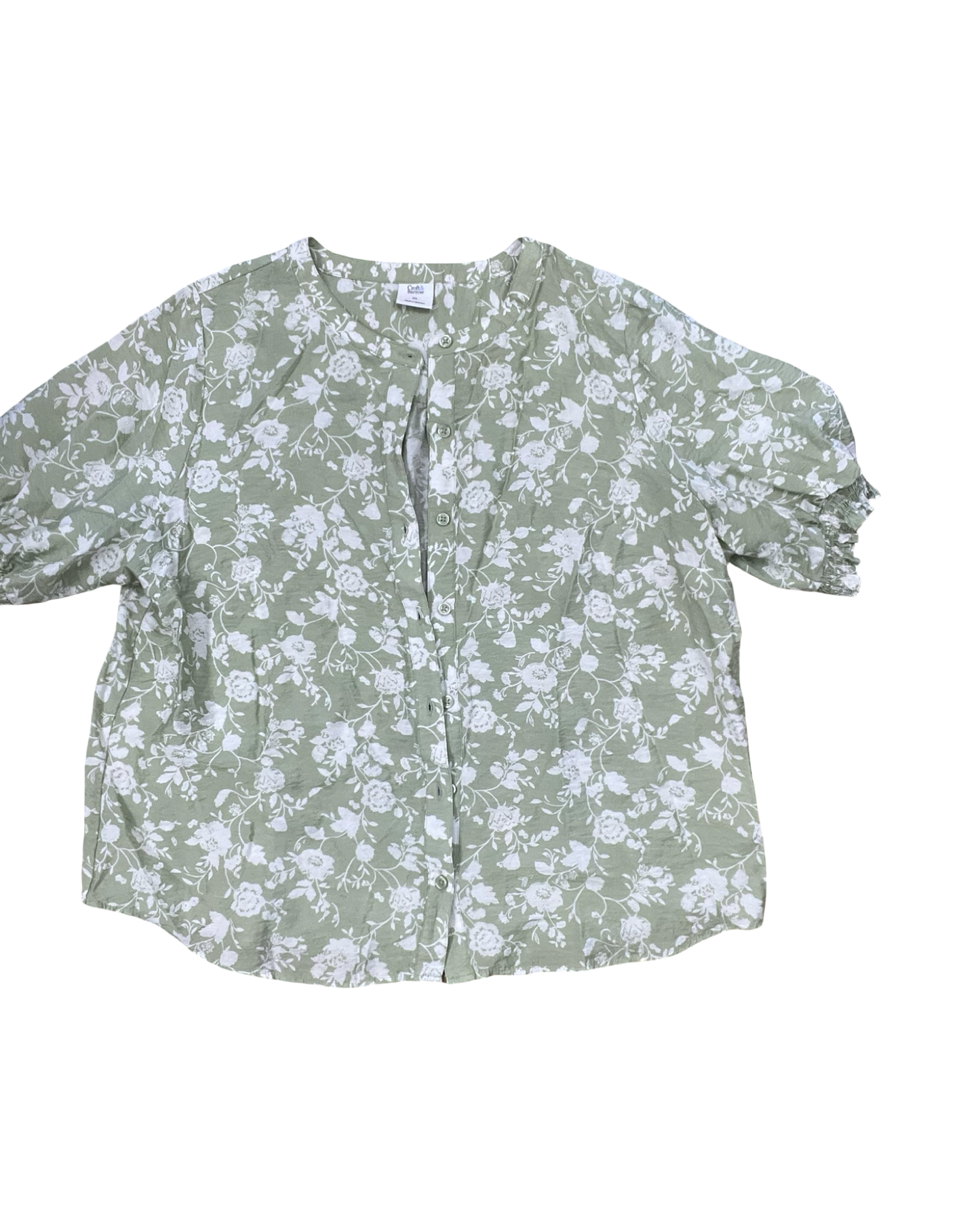 Blouse 3/4 Sleeve By Croft And Barrow In Green & White, Size:Xl