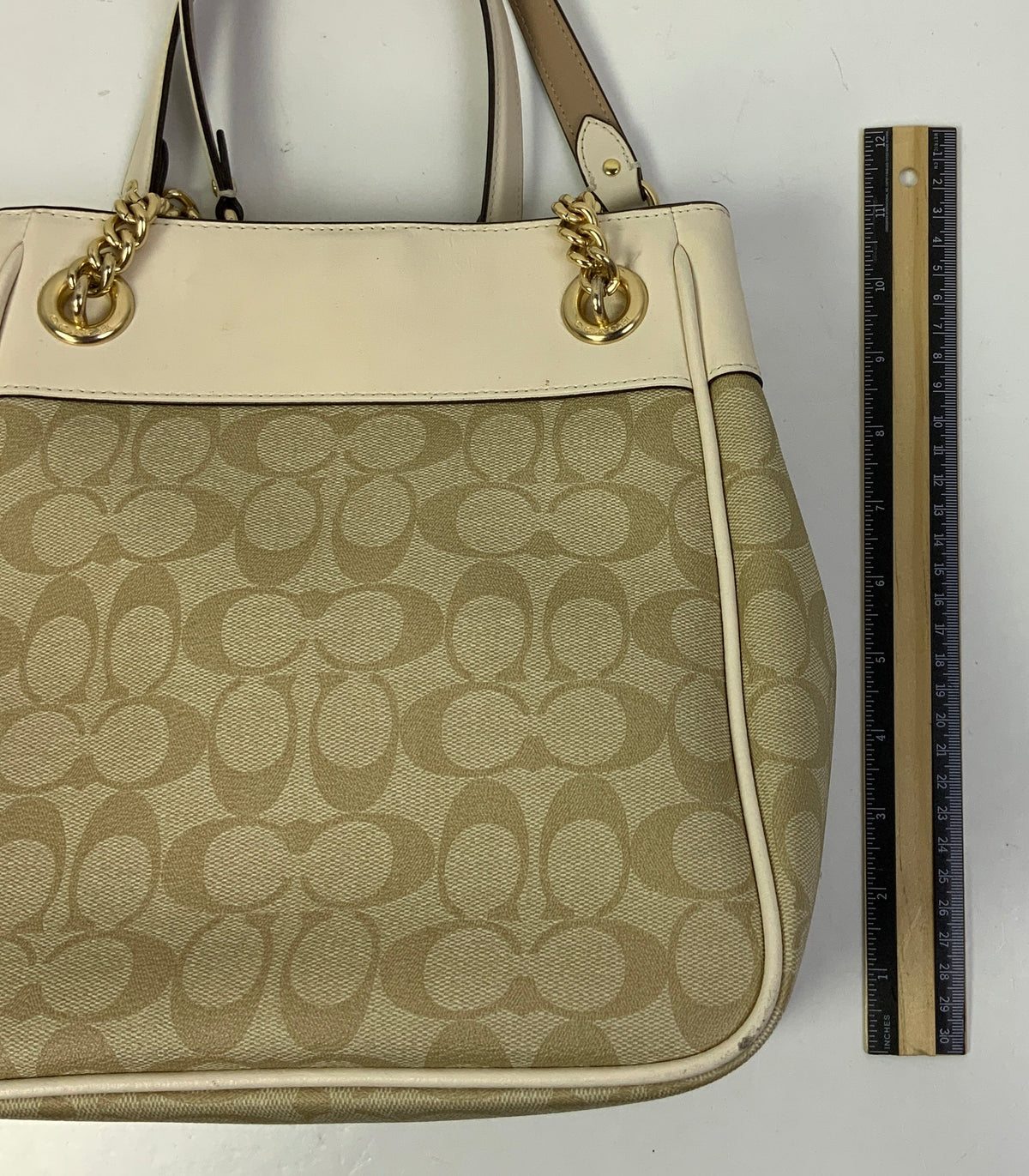 Handbag Designer By Coach In Cream, Size:Medium