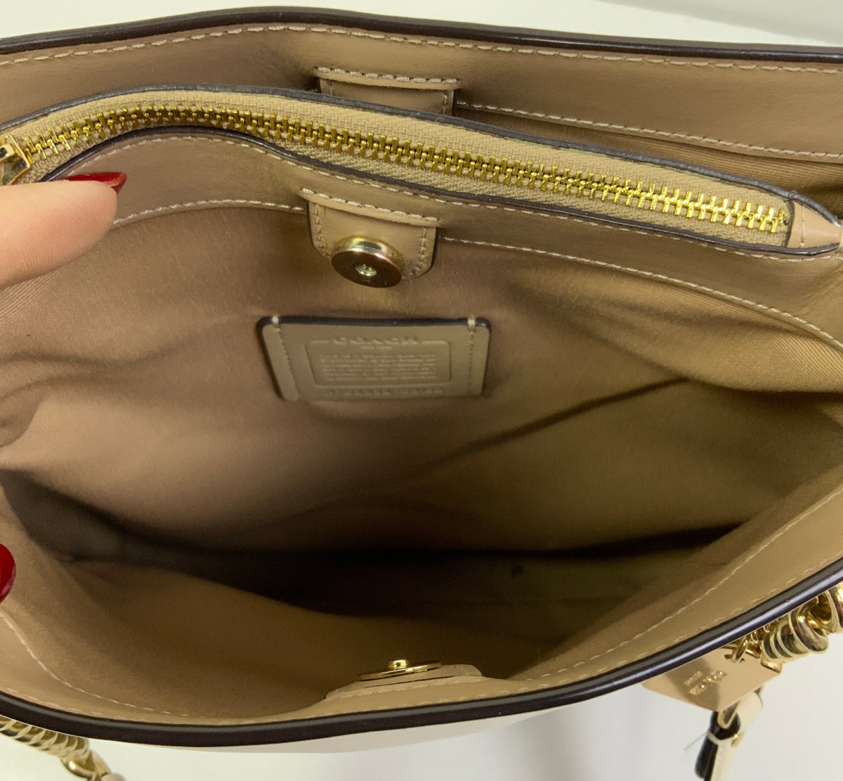 Handbag Designer By Coach In Cream, Size:Medium